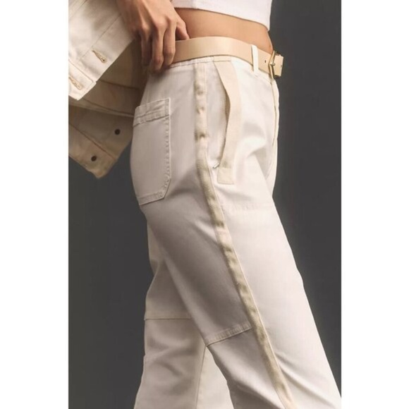 Anthropologie The Richie Slim Joggers Pants Ivory Cotton - Picture 2 of 14